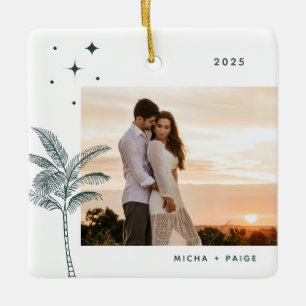 Bohemian Beach Palm Tree Photo Ornement en céramiq