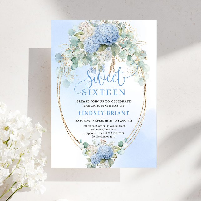 Bohemian Blue Floral Sweet 16 Birthday Invitation (Bohemian Blue Floral Sweet 16 Birthday Invitation)