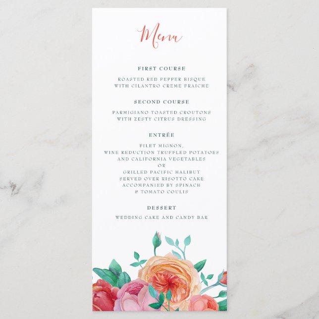 Bohemian Bold Floral Mariage Menu (Devant)
