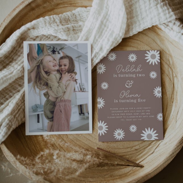 Bohemian Daisy Photo Joint Birthday Invitation (Créateur téléchargé)