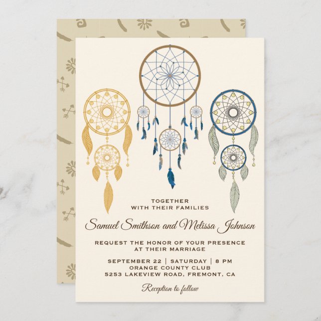 Bohemian Dream Catcher Tribal Faire-part de mariag (Devant / Derrière)