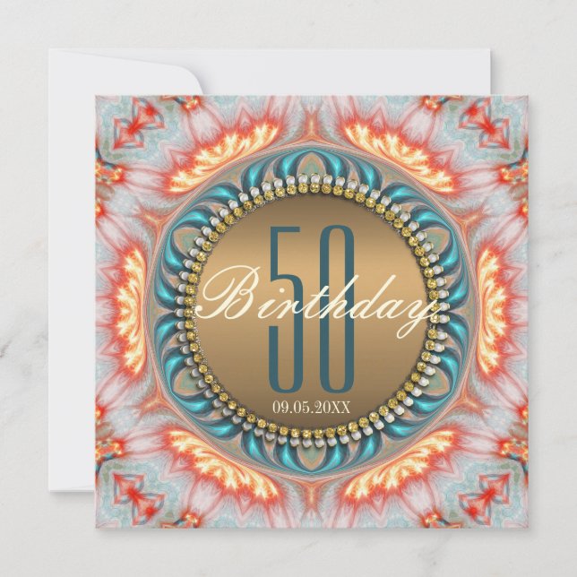 Bohemian Fire Mandala 50th Birthday Invitation (Devant)