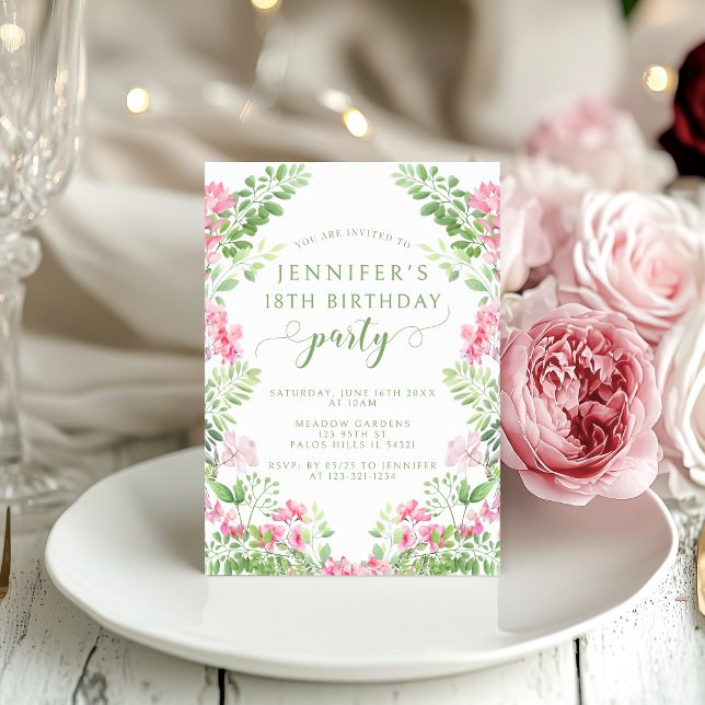 Bohemian Hot Pink Floral Adult Birthday Invitation (Créateur téléchargé)