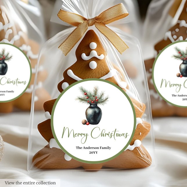 Bohemian Modern Christmas Bouquet Holiday Sticker (Bohemian Modern Christmas Bouquet Holiday Sticker)