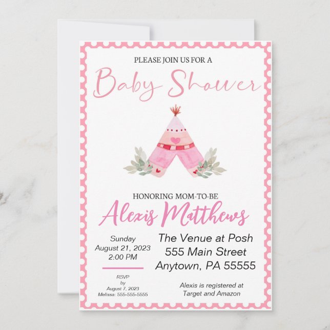 Bohemian Teepee Baby shower invitation, invitation (Devant)