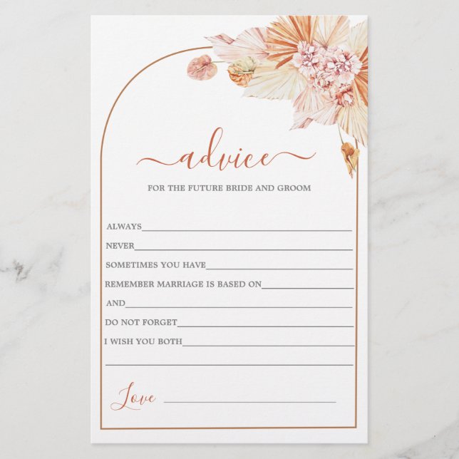 Bohemian Terracotta Advice for the Bride card (Devant)
