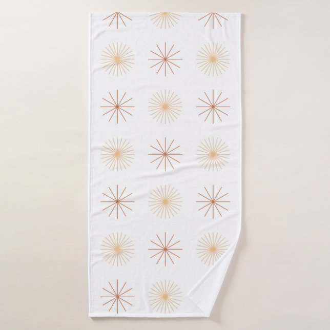 Boho abstract sun starburst peach orange white  (Serviette de bain)