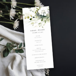Boho Abstrait Green White Floral Wedding Programme