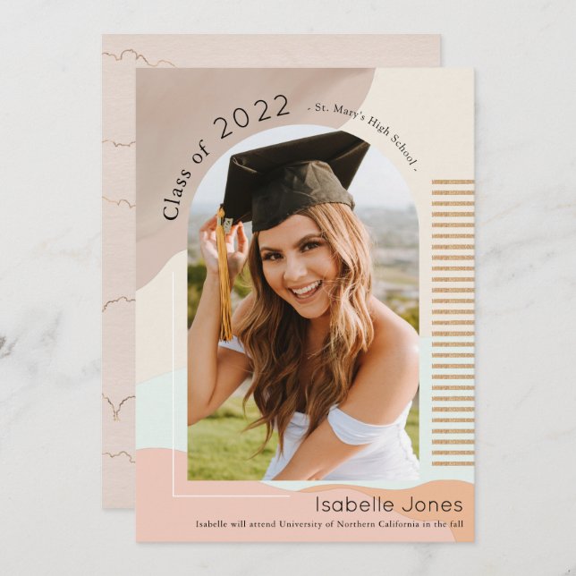 Boho Abstrait Shapes Arch Graduation Faire-part (Devant / Derrière)