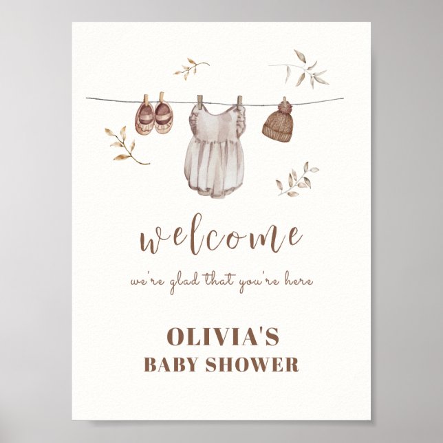 Boho Affiche de bienvenue Baby shower en tenue pou (Devant)