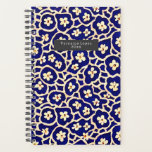 Boho Anemone Blue Planner<br><div class="desc">Bleu avec des illustrations de fleurs d'anémone motif boho. Personnalisez le nom à l'intérieur du rectangle gris à l'avant.</div>