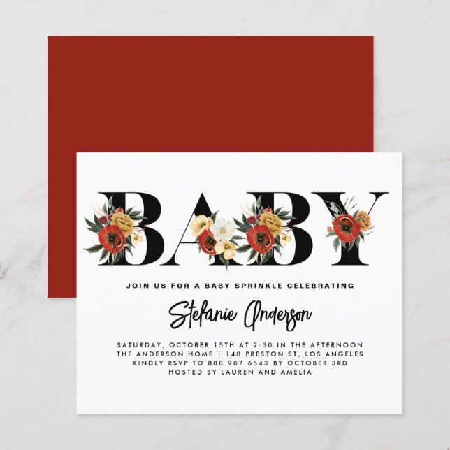 Boho Anemone Botanical Baby Sprinkle Invitation (Devant / Derrière)