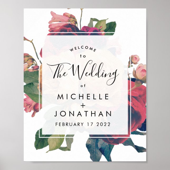 Boho Antique Rose Vintage Mariage Affiche de bienv (Devant)