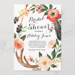 Boho antler succulents Bridal Shower Invitation