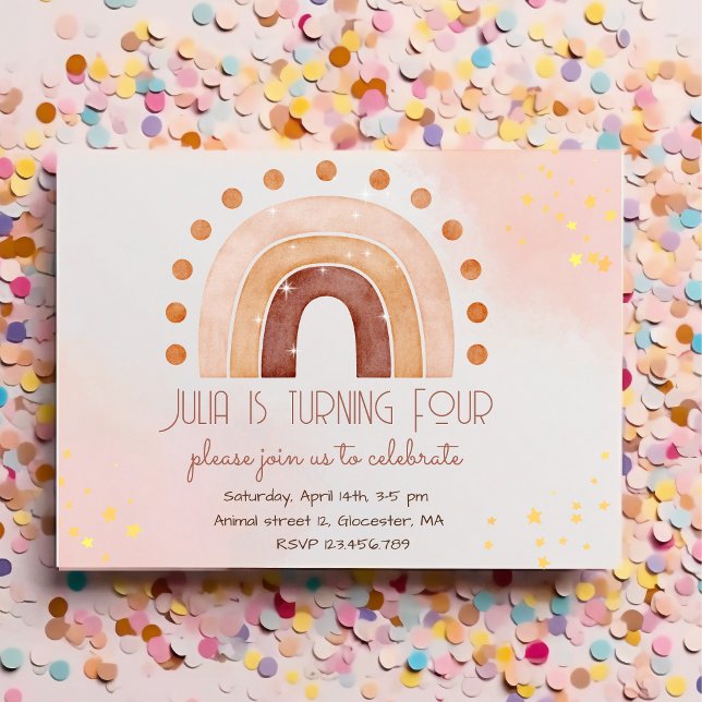 Boho aquarelle arc-en-ciel Invitation Anniversaire (Créateur téléchargé)