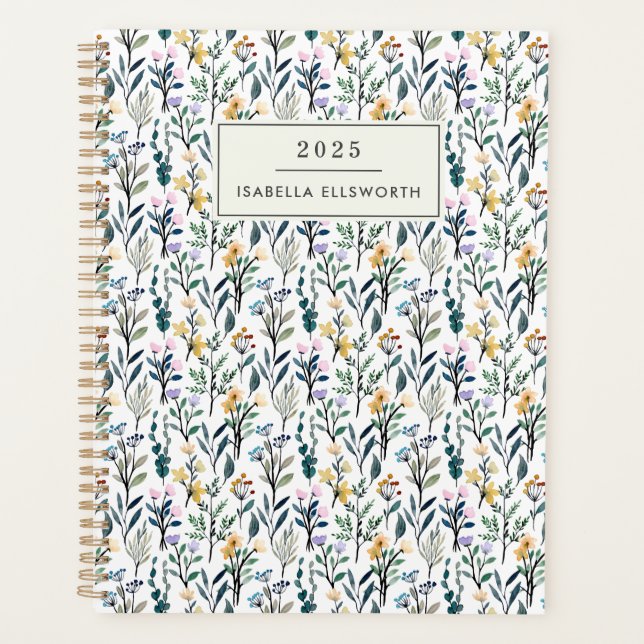 Boho Aquarelle Fleur Sauvage Nom Personnalisé (Devant)