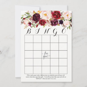 boho aquarelle fleurs Douche Bingo Cartes Marsala