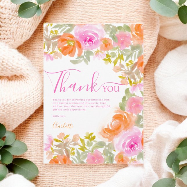 Boho Aquarelle Merci Floral Baby shower (Boho Watercolor Floral Thank You Baby Shower)