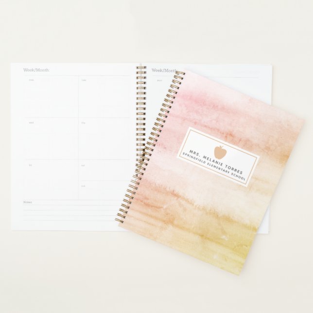 Boho Aquarelle rose Pomme enseignant planificateur (Devant avec enveloppe)