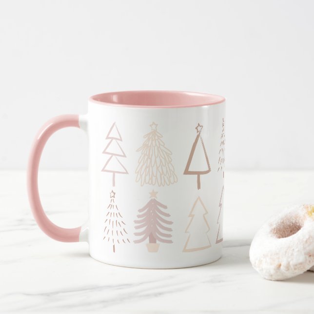 Boho Arbres de Noël Dusty rose Fête Photo Mug (Avec donut)