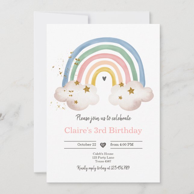Boho Arc-en-ciel Anniversaire Invitation Girl Rust (Devant)