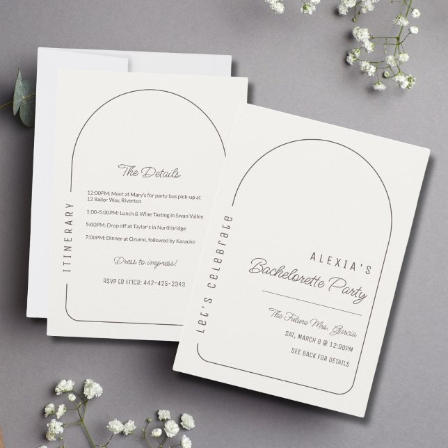 Boho Arch Bachelorette Party Invitation Itinéraire (Créateur téléchargé)