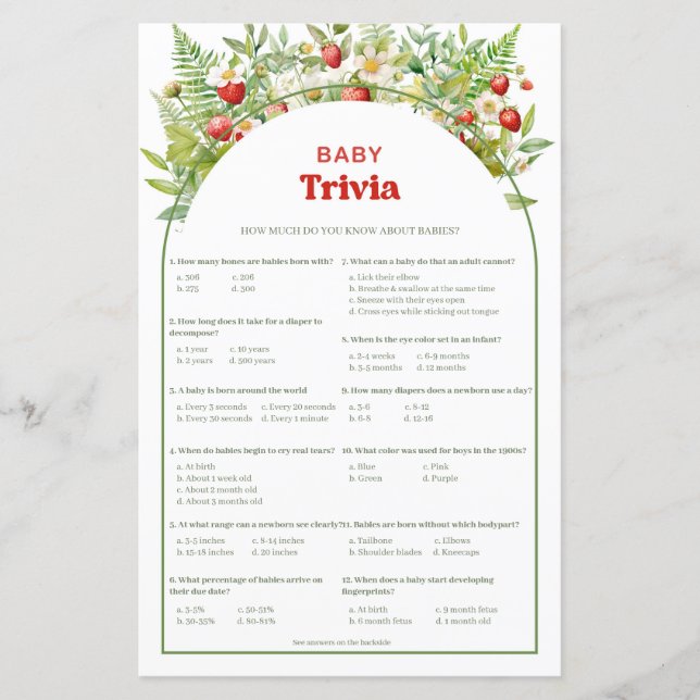 Boho Arch Berry Sweet Strawberry Baby Trivia jeu (Devant)