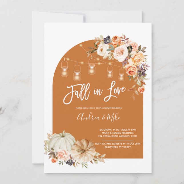 Boho Arch Fall in Love Couple Shower Invitation (Devant)