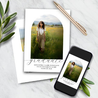 Boho Arch Graduation Invitation 2 Photos Blanc