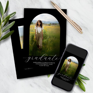 Boho Arch Graduation Invitation 2 Photos - Noir