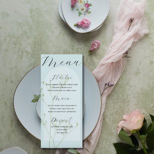 Boho Arch Pale Blue Foliing Menu Mariage