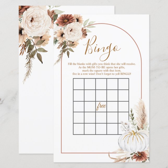 Boho Arch White Citrouille Floral Bingo Games (Devant / Derrière)