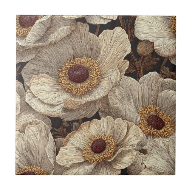 Boho Art Déco Anémones Carreaux Pour Parquet (Devant)