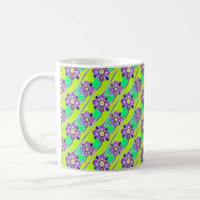 Boho Art Nouveau Floral Aquarelle Motif Mug (Gauche)