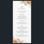 boho automne automne florales menu mariage<br><div class="desc">design de script moderne. Elégante aquarelle marine et fleurs rousses. Vous pouvez personnaliser le texte et les couleurs.</div>