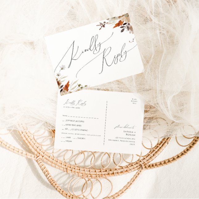 Boho Automne Fleur Sauvage | Carte de réponse RSVP (Créateur téléchargé)