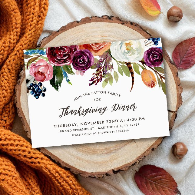 Boho Automne Fleurit Thanksgiving Dîner Invitation (Créateur téléchargé)