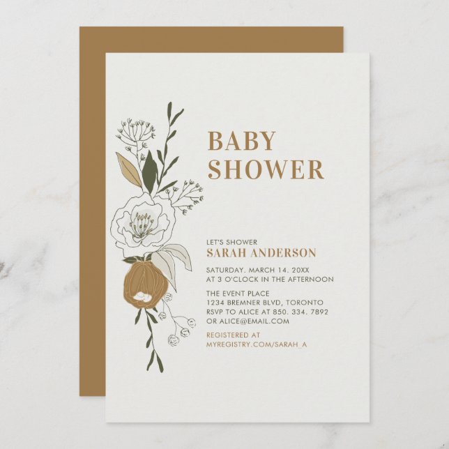Boho Automne Floral Baby shower Invitation (Devant / Derrière)