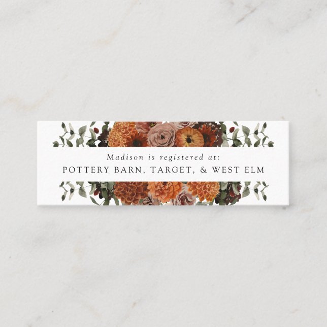 Boho Automne Floral Brix Registre Insertion Cartes (Devant)