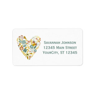 Boho Automne Floral Heart Étiquettes de adresse pe