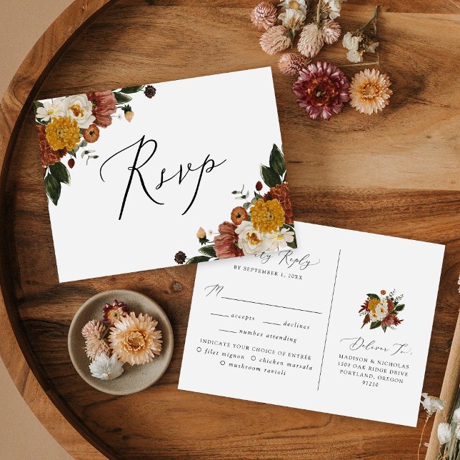 Boho Automne Floral RSVP avec carte postale de cho (Créateur téléchargé)