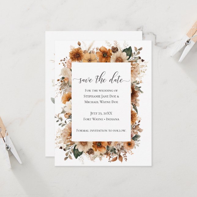 Boho Autumn Dried Flowers | Save the Date (Devant/Arrière en situation)