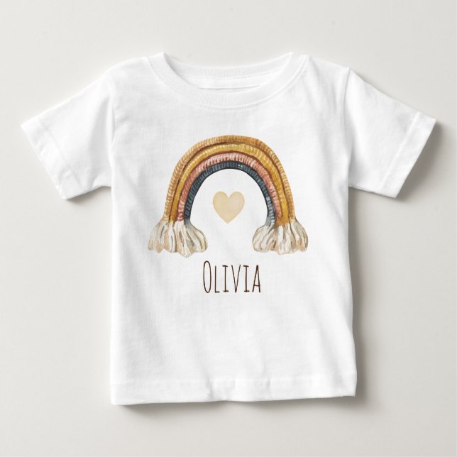 Boho Baby Aquarelle Arc-en-ciel Beige Baby T-shirt (Devant)