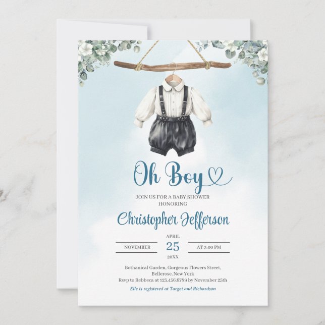 Boho Baby Boy Clothesline Baby shower Invitation (Devant)