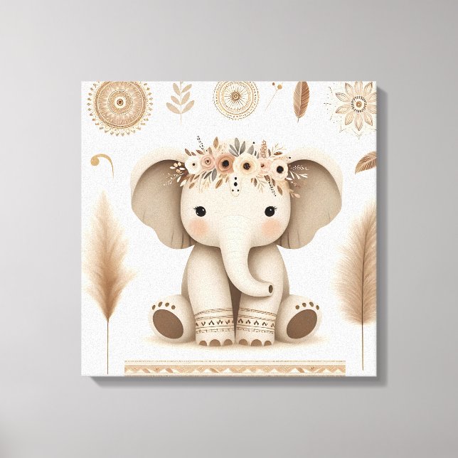 Boho Baby Éléphant Mandala Art mural | Animal Mign (Recto)