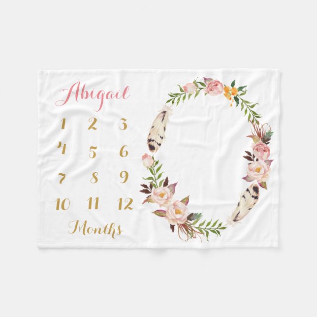 Boho Baby Girl Milestone mensuelle couverture bébé (Devant (Horizontal))