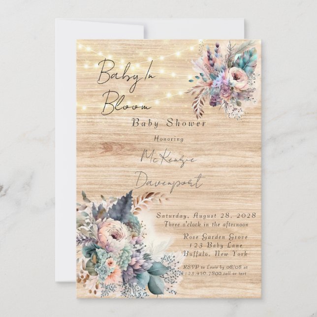 Boho Baby In Bloom Baby shower Invitation (Devant)