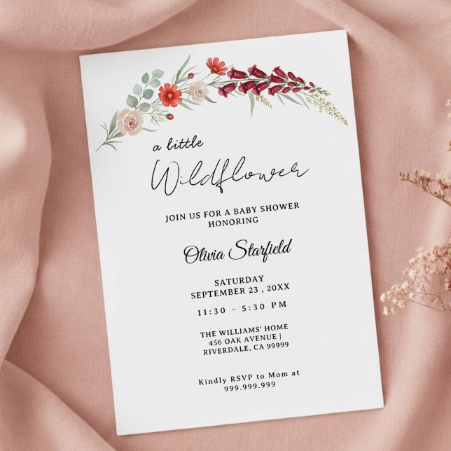 Boho Baby Shower Invitation red floral watercolor (Créateur téléchargé)