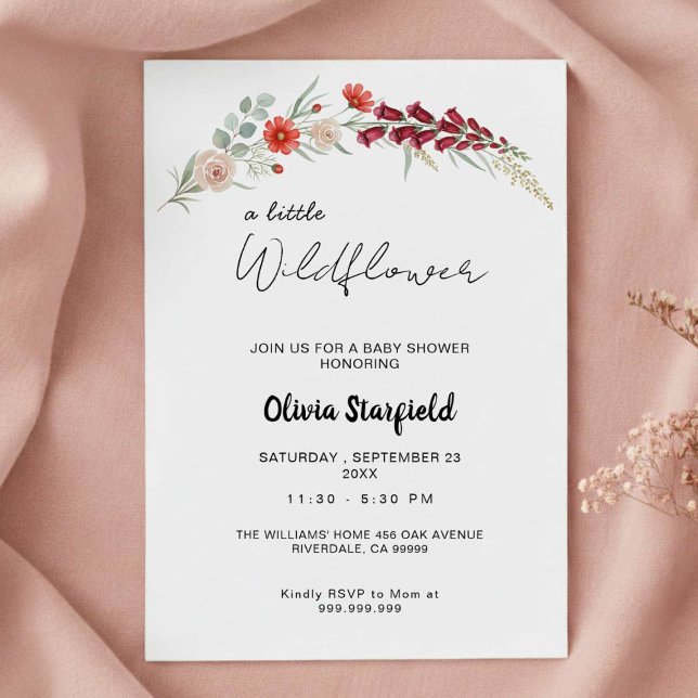 Boho Baby Shower Invitation red floral watercolor (Créateur téléchargé)