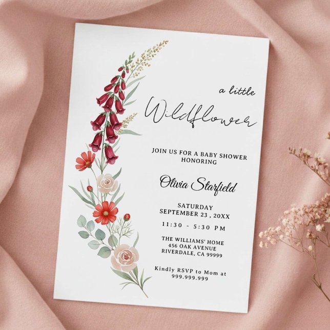 Boho Baby Shower Invitation red floral watercolor (Créateur téléchargé)